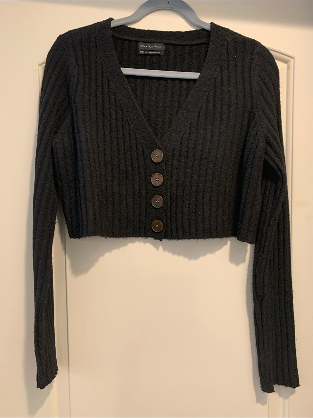 Urban Outfitters Black Ribbed Cropped Button Cardigan